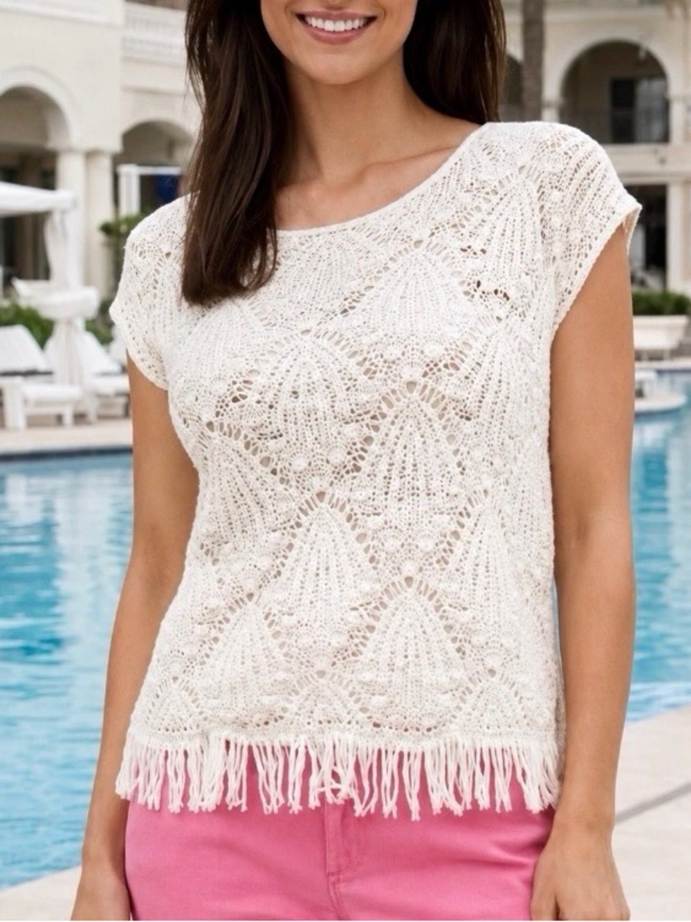 LILLY PULITZER CLASSIC CROCHET TOP IN RESORT WHITE SIZE XL!